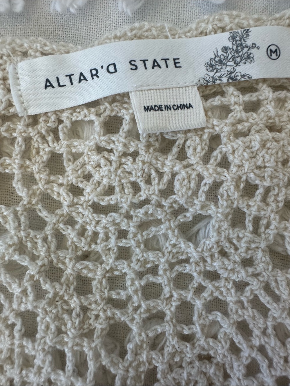 Altar'd State Floral Embroidered Crochet Peplum Top in Cream - Picture 8 of 9